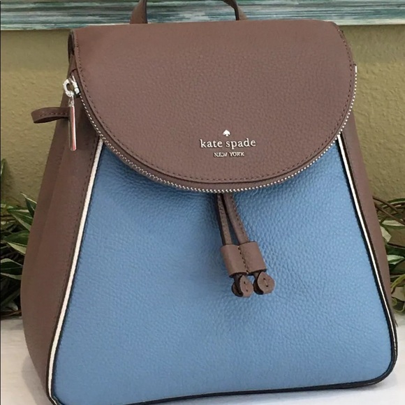 KATE SPADE LEILA MEDIUM FLAP BACKPACK BLUE TAN - Picture 5 of 12